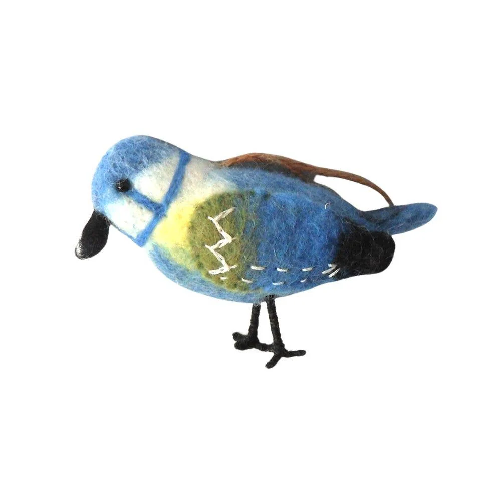 Handmade Felted Blue Tit Christmas Decoration