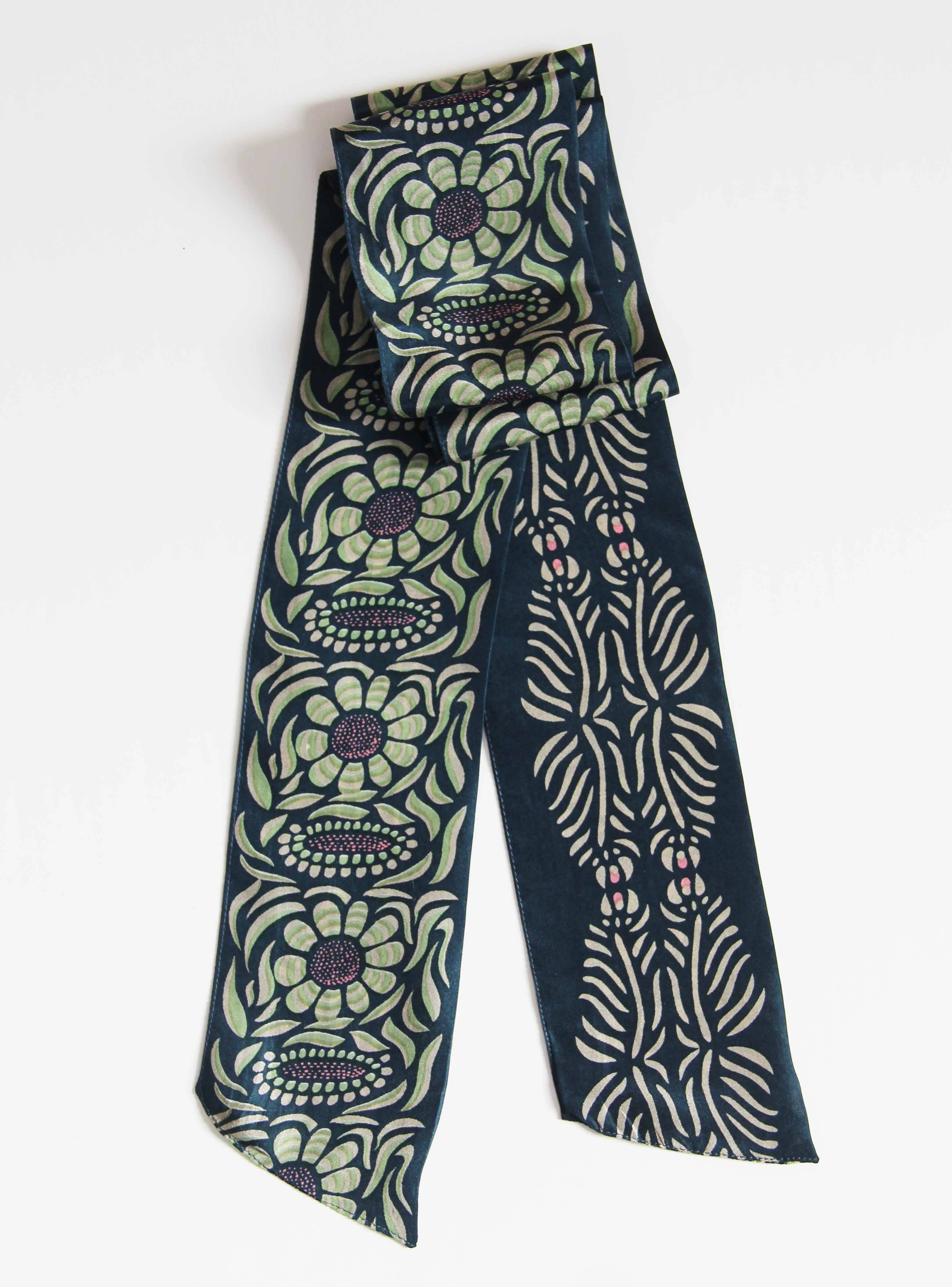 Camelia Marine Navy Silk Skinny Scarf - Image 3