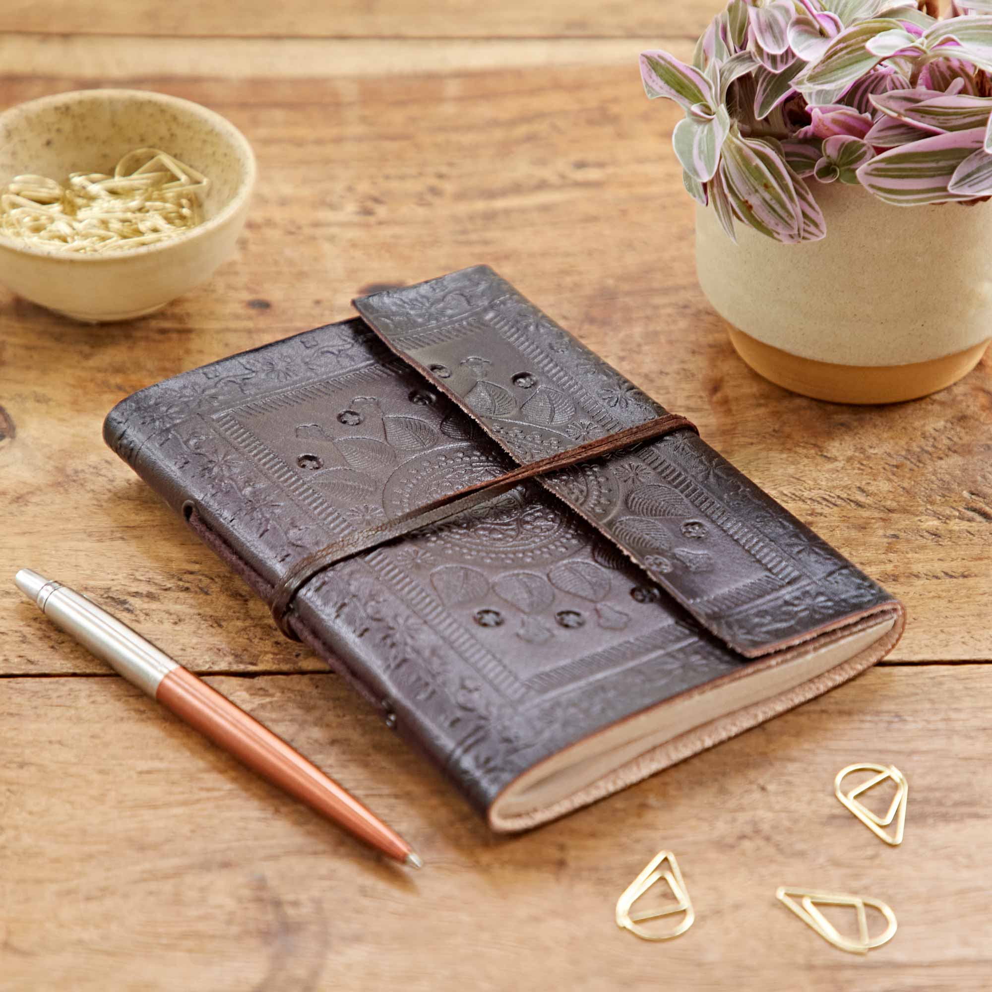 Indra Medium Embossed Leather Notebook - Image 4