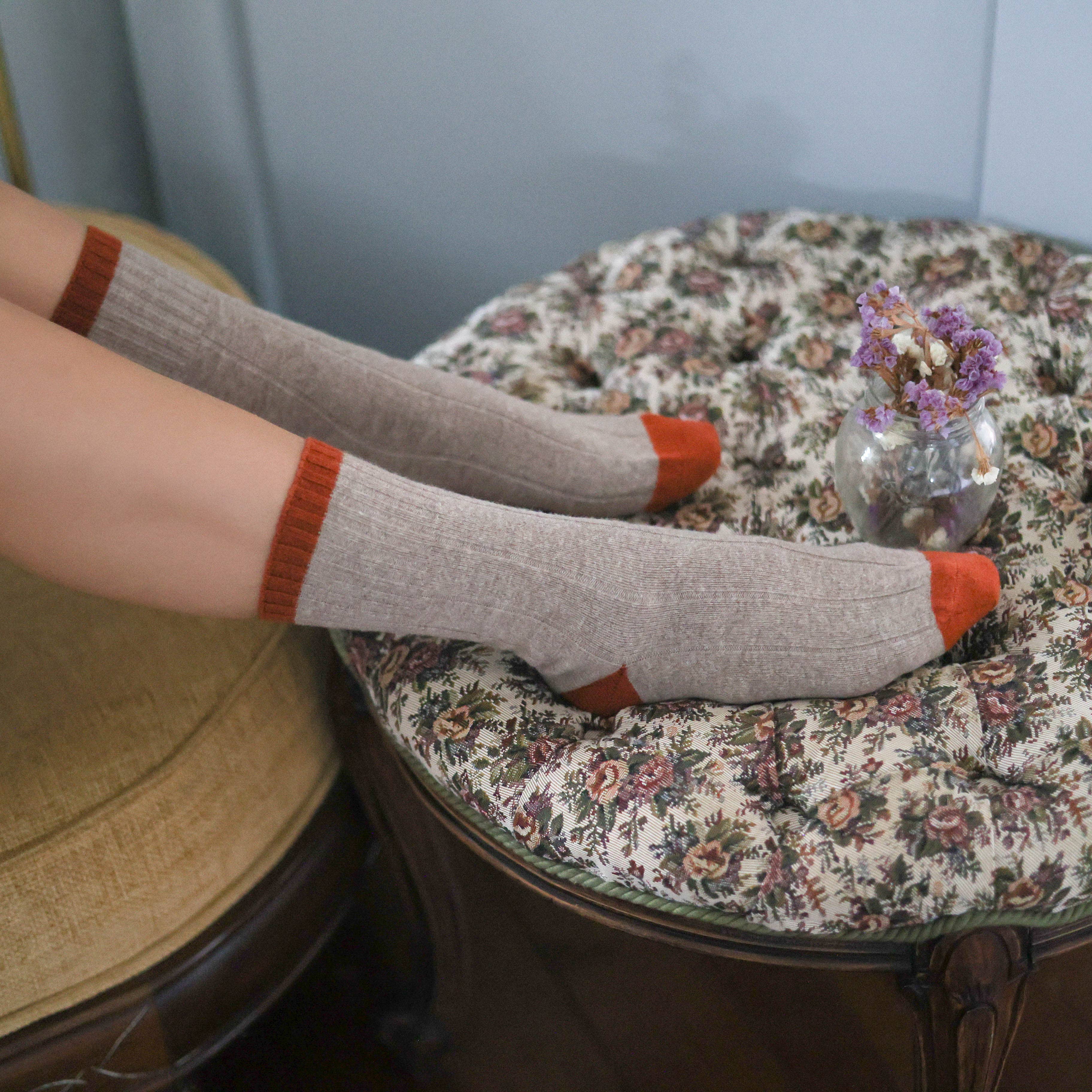 Merino Wool Socks - Beige & Burnt Orange - Image 4