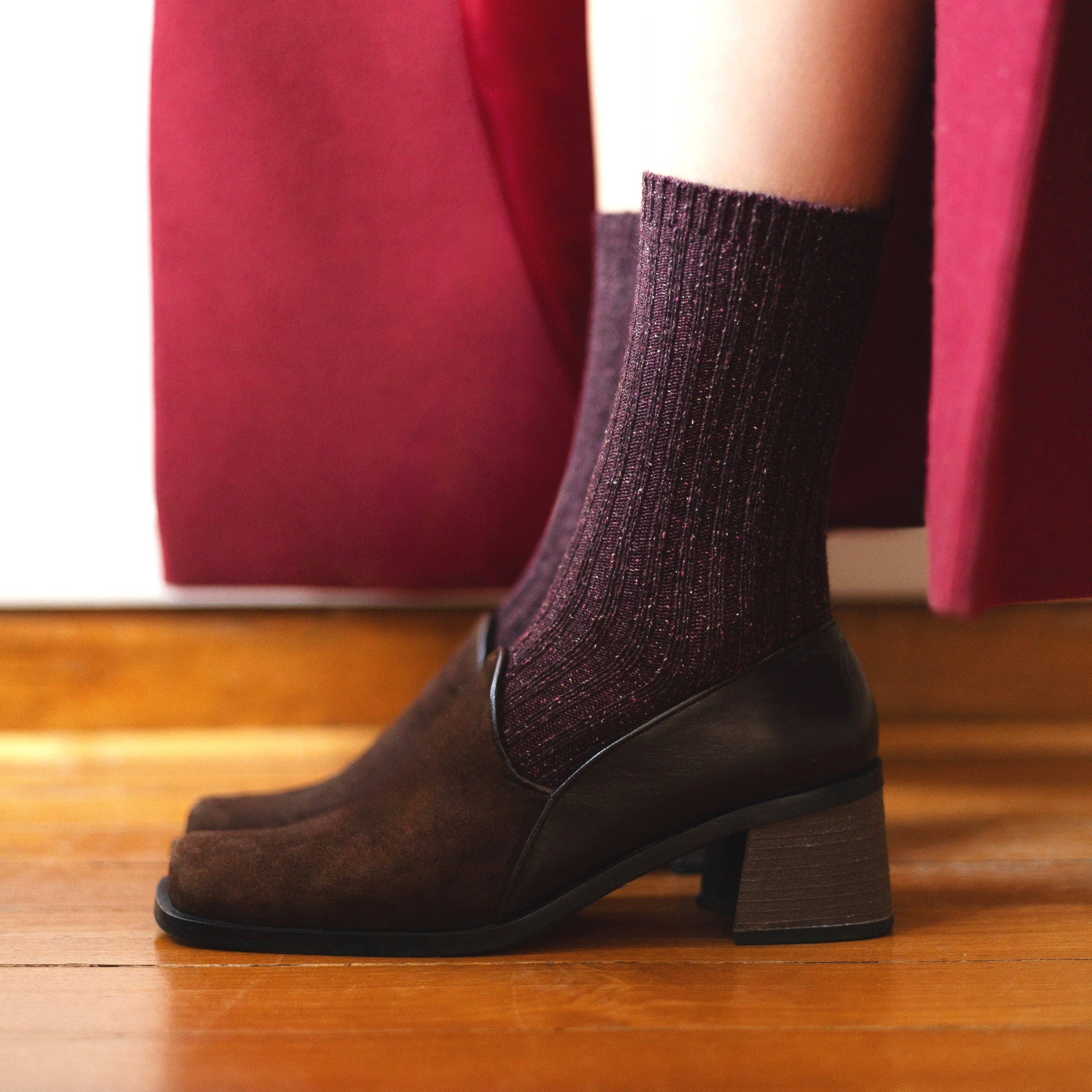 Silk & Wool Dust Star Socks - Burgundy - Image 2