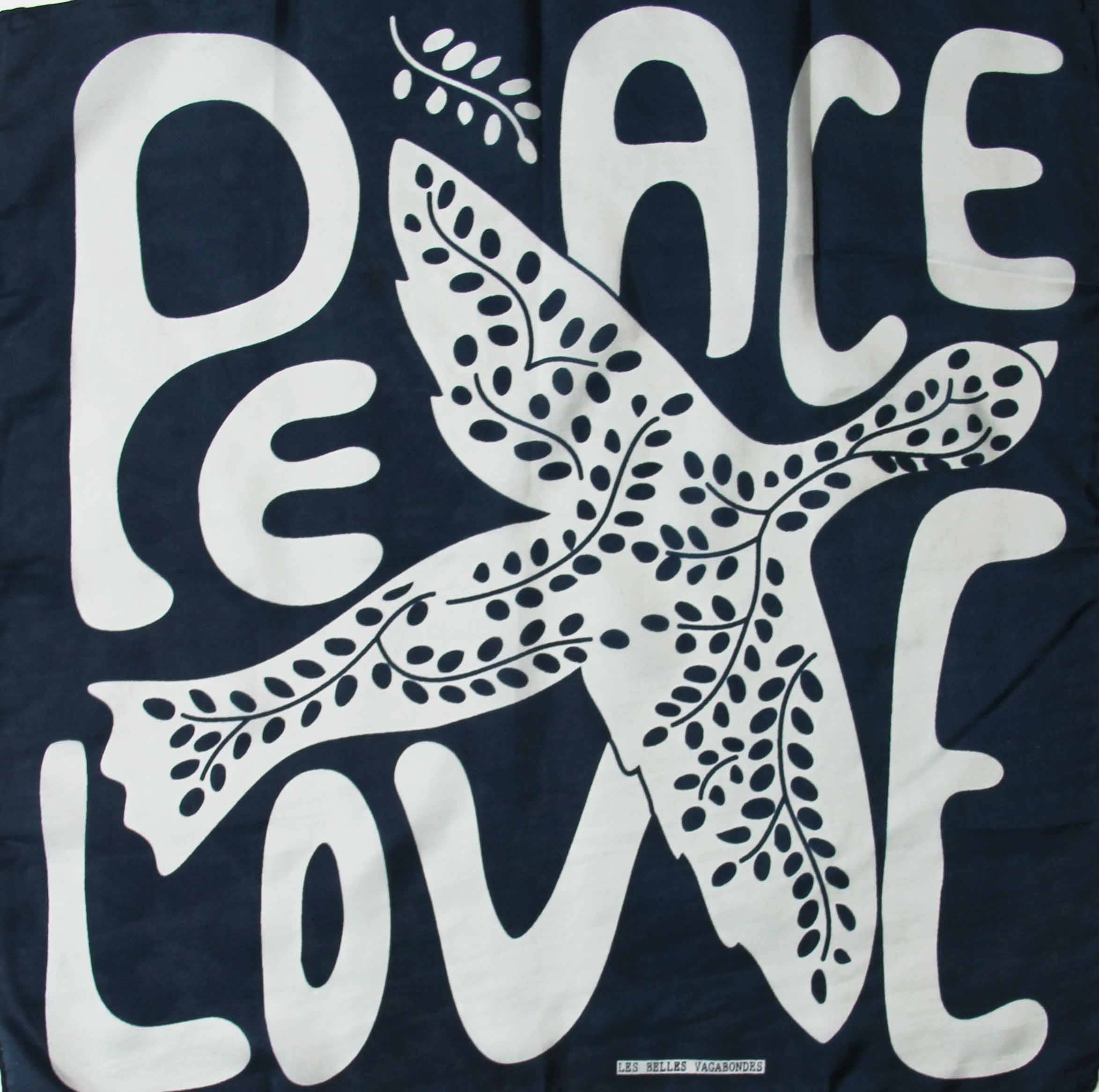 Peace & Love Silk Scarf - Marine Navy - Image 2