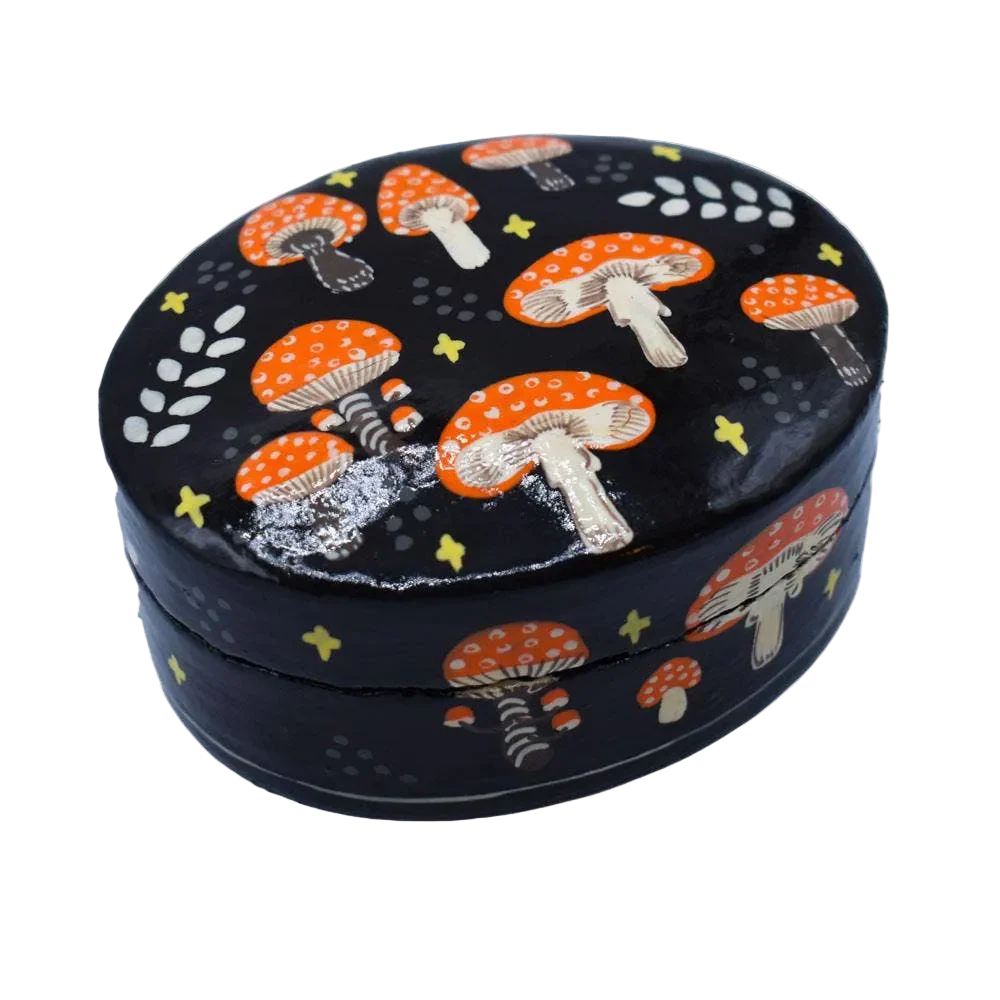 Hand-Painted Woodland Mushroom Trinket Box